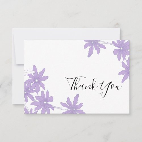 Purple Daisies on White Wedding Thank You