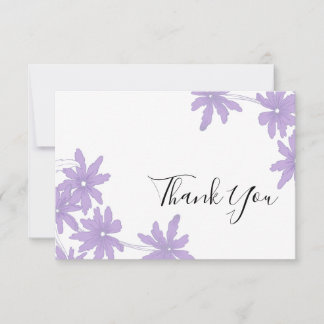 Purple Daisies on White Wedding Thank You Card