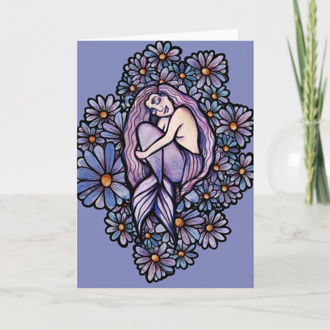 Purple Daisies Sleeping Mermaid                    Card (Front)