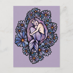 Purple Daisies Sleeping Mermaid                    Postcard