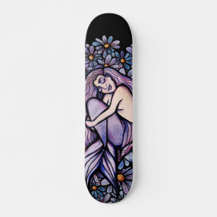 Purple Daisies Sleeping Mermaid Skateboard