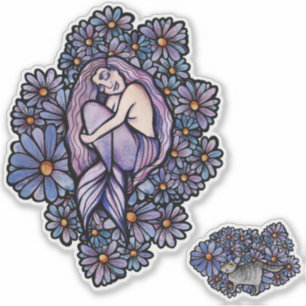 Purple Daisies Sleeping Mermaid Sticker