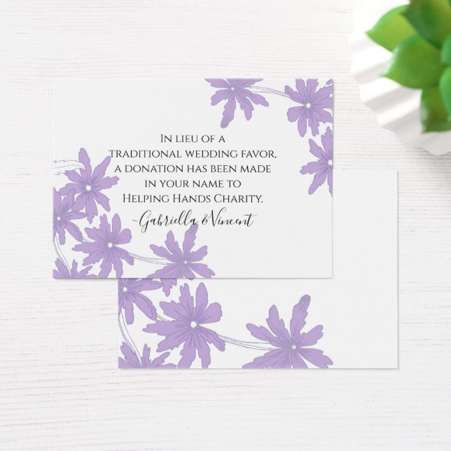 Purple Daisies Wedding Charity Favor Card (Desk)
