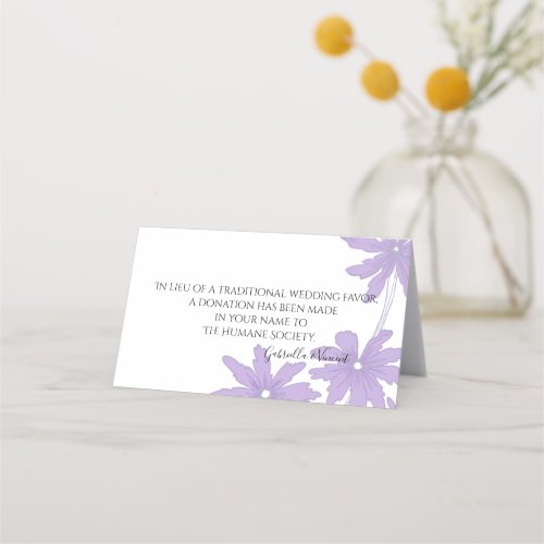 Purple Daisies Wedding Charity Favor  Place Card