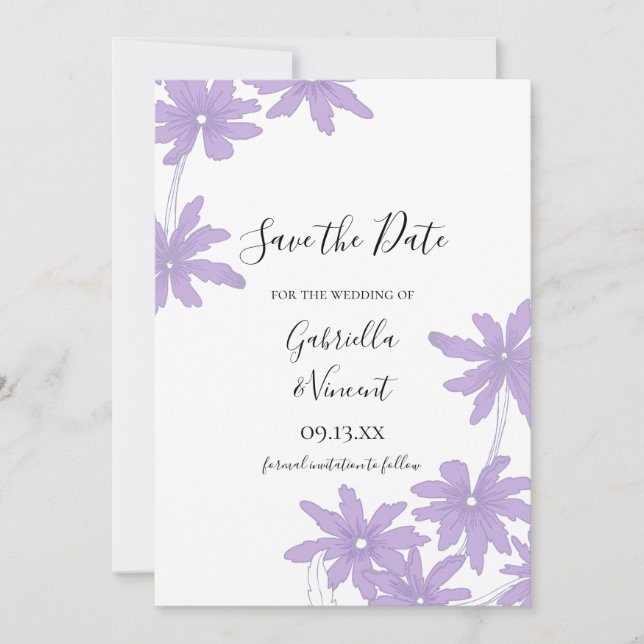 Purple Daisies Wedding Save the Date (Front)