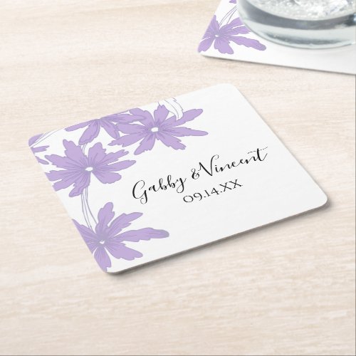 Purple Daisies Wedding Square Paper Coaster