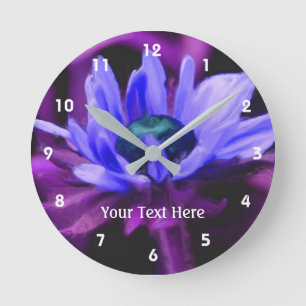 Purple Daisy Abstract Flower Art Personalized Round Clock