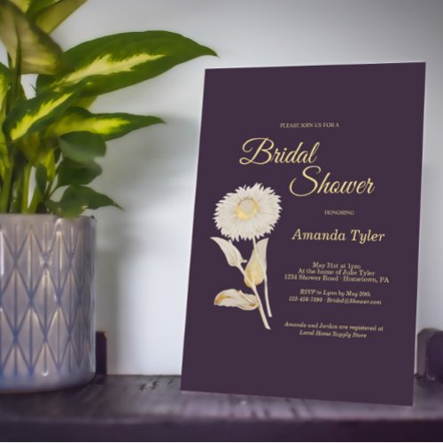 Purple Daisy Antique Bridal Shower Invitation