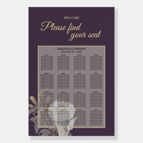Purple Daisy Antique Seating Chart Welcome Sign