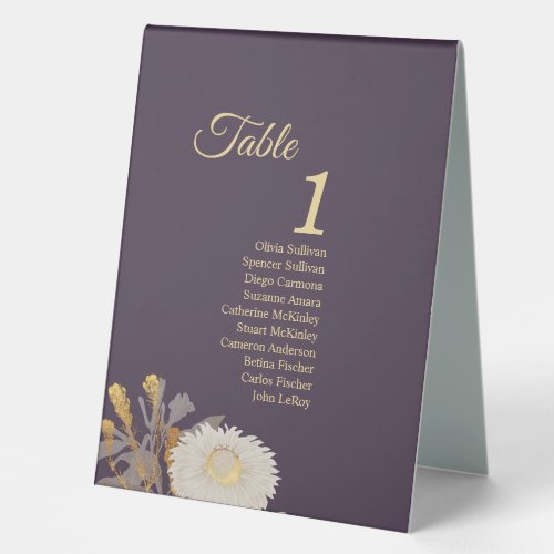 Purple Daisy Antique Table Tent Sign with Guests