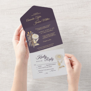 Purple Daisy Antique Wedding All In One Invitation