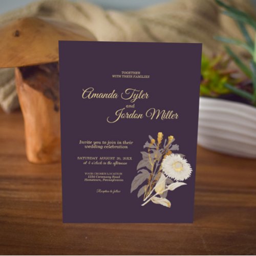 Purple Daisy Antique Wedding Invitation