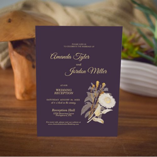 Purple Daisy Antique Wedding Reception Invitation