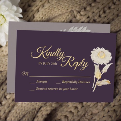 Purple Daisy Antique Wedding Response Card