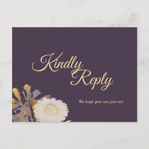 Purple Daisy Antique Wedding Response Postcard