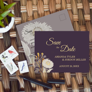 Purple Daisy Antique Wedding Save the Date Announcement Postcard