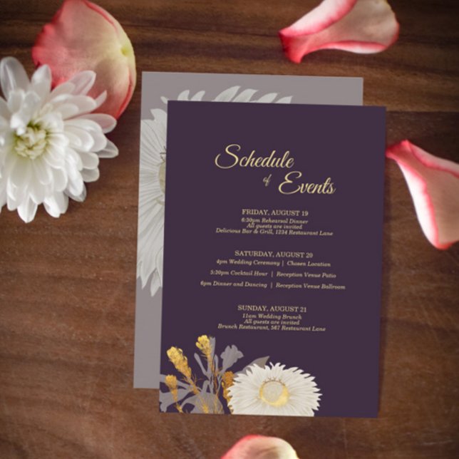 Purple Daisy Antique Wedding Schedule Enclosure Card (Creator Uploaded)