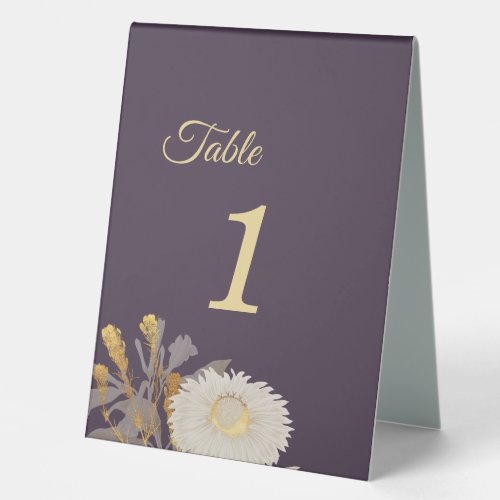 Purple Daisy Antique Wedding Table Number Table Tent Sign