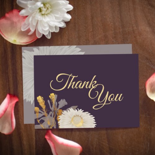 Purple Daisy Antique Wedding Thank You Flat Card