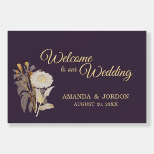 Purple Daisy Antique Wedding Welcome Sign