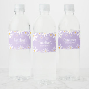Purple Daisy Baby Shower Water Bottle Label
