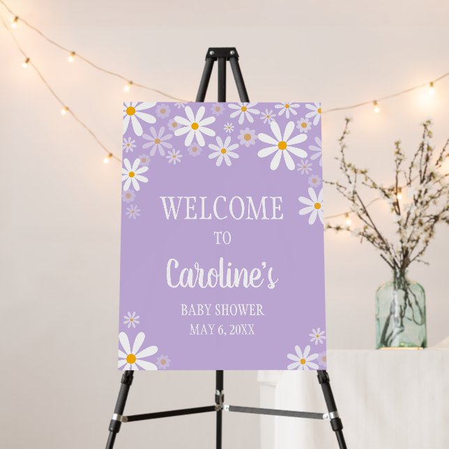 Purple Daisy Baby Shower Welcome Sign (In Situ (Stand))