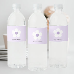 Purple Daisy Birthday   Elegant Floral Party Decor Water Bottle Label