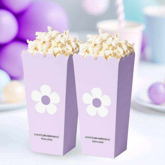 Purple Daisy Birthday Popcorn  | Elegant Floral  Favor Boxes (Creator Uploaded)