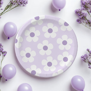 Purple Daisy Floral Birthday   Elegant Paper Plates