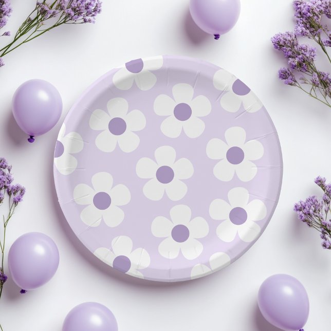 Purple Daisy Floral Birthday | Elegant Paper Plates (Creator Uploaded)