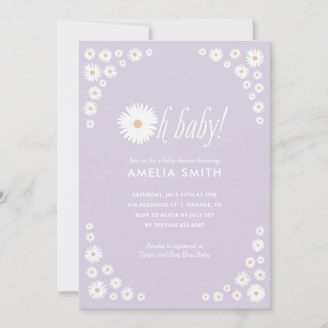 Purple Daisy Floral Boho Baby Shower Invitation (Front)