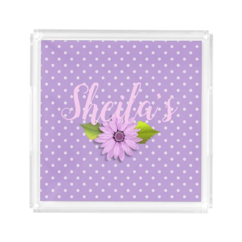 Purple Daisy Floral Custom Acrylic Tray