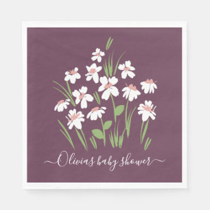 purple daisy floral elegant beautiful baby shower  napkins