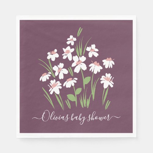 purple daisy floral elegant beautiful baby shower  napkins