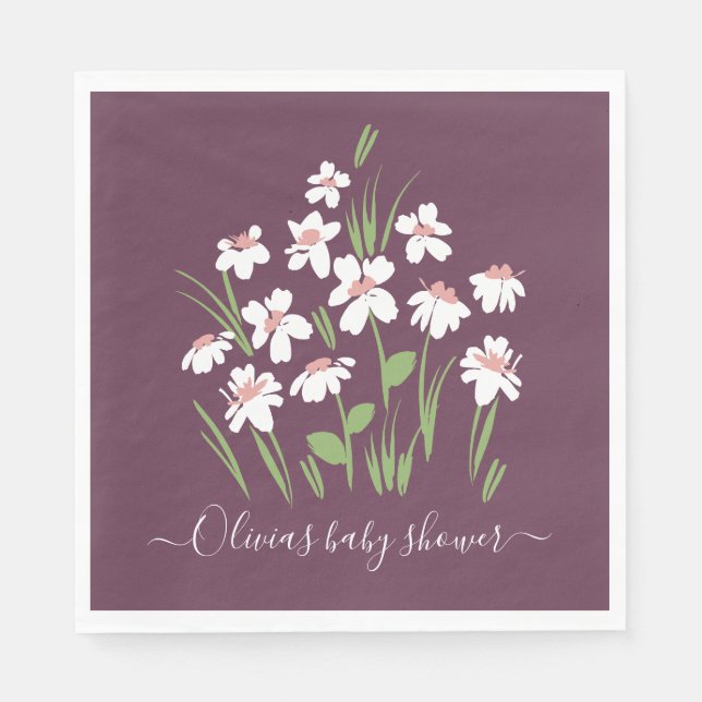purple daisy floral elegant beautiful baby shower  napkins (Front)