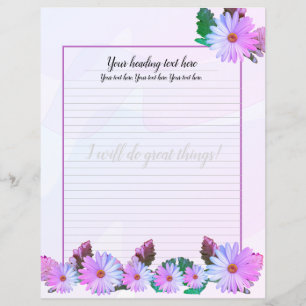 Purple Daisy Floral Lined Writing Paper