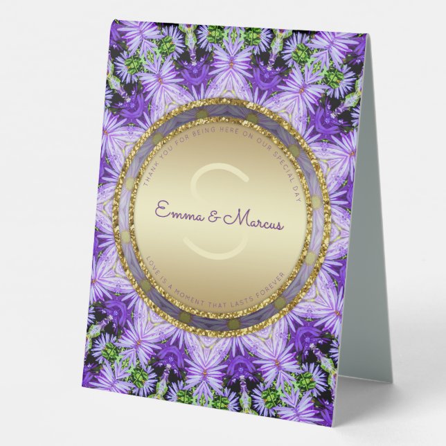 Purple Daisy Floral Nature Mandala Stylish Menu Table Tent (Back)