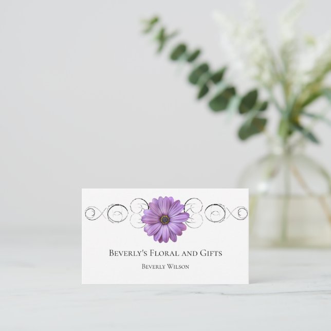 Purple Daisy Floral Shop Business Card (Standing Front)