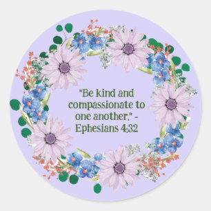 Purple Daisy Floral Wreath: Radiate Faith & Love Classic Round Sticker