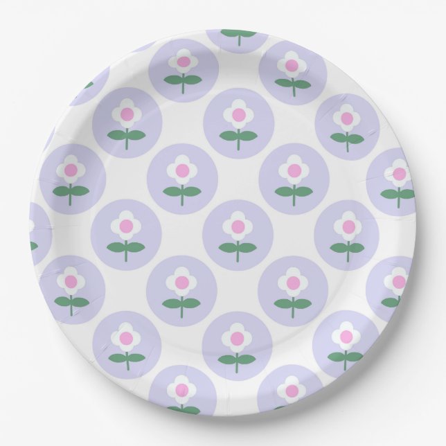 Purple Daisy Flower Baby Shower in Bloom Party Paper Plates (Front)
