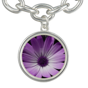 Purple Daisy Flower Charm Bracelet