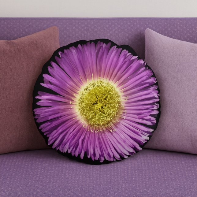 Purple Daisy Flower Closee-up Boho Cheerful Floral Round Pillow (Creator Uploaded)
