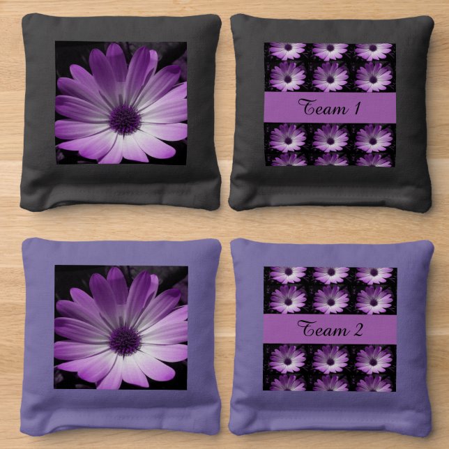 Purple Daisy Flower Custom Cornhole Bags (Wood)