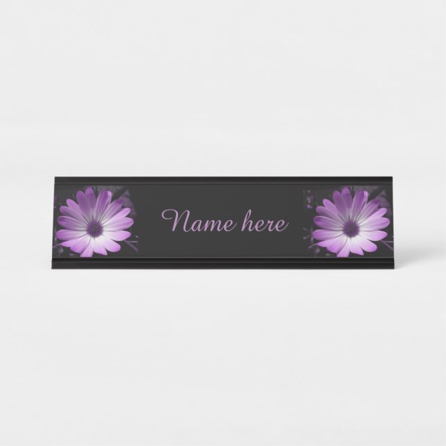 Purple Daisy Flower Custom Desk Sign (Front)