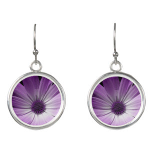 Purple Daisy Flower Drop Earrings