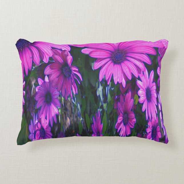 Purple Daisy Flower Fantasy Floral Abstract Art Accent Pillow (Front)