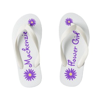 Purple Daisy Flower Girl Kid's Flip Flops by weddinghut at Zazzle