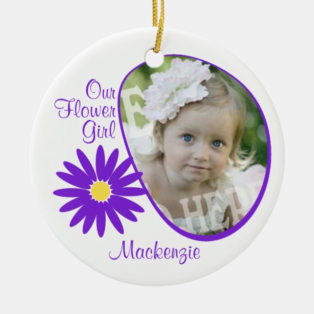 Purple Daisy Flower Girl Photo Ceramic Ornament (Front)