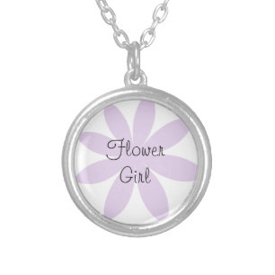 Purple Daisy Flower Girl Wedding Silver Plated Necklace