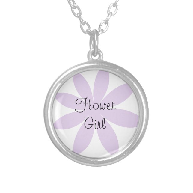 Purple Daisy Flower Girl Wedding Silver Plated Necklace (Front)